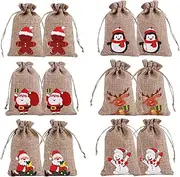 Christmas Linen Bags,H HOME-MART 12 Pieces Line Jute Drawstring Gift Bag Christmas Party Burlap Bag Gift Bags Candy Pouch Snack Sack for kids Xmas Party Favors,6 Syltes