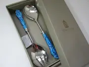 NEW NIB Shiraleah Chicago Vivaldi Blue SALAD SERVER SET Moroccan Style Stainless