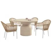 Krates & Mindanao 5pc Outdoor Concrete Dining Set w/ Wicker Chairs