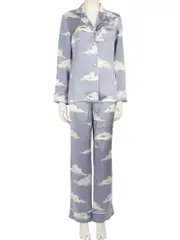 Blue Silk Printed Pyjama Set