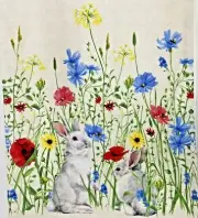 Isaac Mizrahi 16" x 90" EASTER TABLE RUNNER Flowers Bunnies Tassels Cottagecore