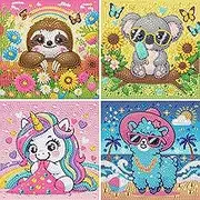 RICUVED 4 Pack Diamond Art Kits, Cute Animal Diamond Painting Kits for Adults, DIY Koala Diamond Art Painting for Beginner Sloth Art and Crafts Alpaca Diamond Gem Art for Home Wall Decor 6x6 Inch