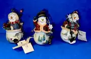 Complete Set of 3 Home Interiors Vintage 3” Winter Snowmen NEW In Box With Tags