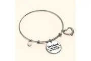She Believed She Could Heart Charm White Gold Layered Tubular Adjustable Inspirational Bangle