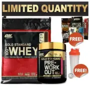 ON GOLD STANDARD 100% WHEY 10LB + GOLD STANDARD PRE WORKOUT 30 SRV FREE GIFTS