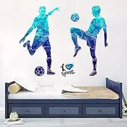 WOYINIS Colors Splash Soccer Players Wall Decal Creative Removable Football Players Silhouette Peel and Stick Sports Wall Decal Art Murals for Boys Teens Room Nursery Playroom Decor