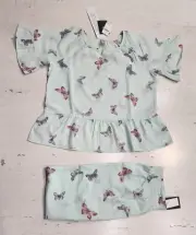 NWT $49.95 Gap Girl's Pjs Set Top Pants Pajamas Green Butterflies size 12 large