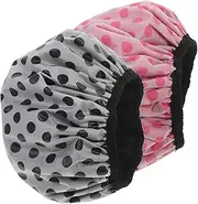 BELLIFFY 2pcs Shower Cap for Women Lightweight Bathing Hat with Microfiber Inner for Quick Drying Black Dots Dots Travel and Hair Protection