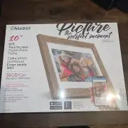 Aluratek 10" LCD Picture Frame Wi-Fi Touchscreen Digital Photo Wood Grain New