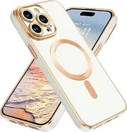 DUEDUE for iPhone 14 Pro Case, Cute iPhone 14 Pro Magnetic Case [Compatible with MagSafe] Wireless Charging, Luxury Plating Slim Shockproof Soft iPhone 14 Pro Cover 6.1'' White