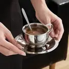 Stainless Steel Coffee Tea Cup Set Double Walled Coffee Mugs with Saucer & Spoon