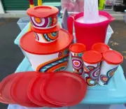 Tupperware Set Mayan Sunrise Collection 12PCs W/ BOWLS,PLATES,TUMBLERS, PITCHER