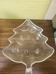 NIB Vntg MIKASA Crystal Christmas Tree Serving Plate Platter 13” Clear Glass