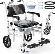 Foldable Shower Chair with Wheels, Upgraded Version