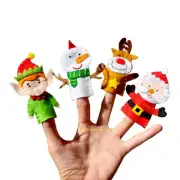 Handmade Christmas Felt Finger Puppets Set – 4pcs: Santa, Reindeer, Snowman, Elf