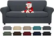 MAXIJIN 3 Piece Stretch Couch Covers for 2 Cushion Sofa Slipcovers with Extra Large Seat Newest Jacquard Loveseat Cover Dogs (2 Sofa, Dark Gray) (MAX-US10-THUA-SF)
