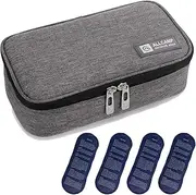 ALLCAMP Insulin Cooler Travel Case Diabetic Medication Cooler with 4 Ice Pack - Medical Cooler Bag Portable and Reusable Grey (Medium)