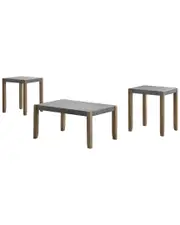 Alaterre Newport 3Pc Faux Concrete & Wood 36In Coffee Table With Two 21In Square End Tables