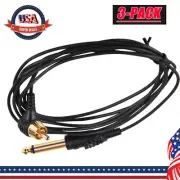3pcs Tattoo Power Supply 6 ft Soft RCA Clip Cord Right Angled 1/4" Phono Plugs
