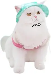 Pet Hat with Ear Holes Sunscreen Cat/Dog Hats Adjustable String Pet Hats Sun Hat Bucket Hat Outdoor (Green, S)