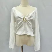 O'Neill Brinley keyhole tie front gauze cropped peasant top size XL New w/ tags