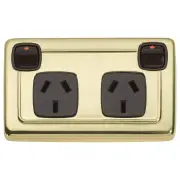 Clip On Double Power Point, Polished Brass Brown