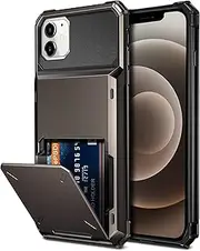 Vofolen Compatible with iPhone 12 Mini Case 5G Wallet 4-Card Slot Credit Card Holder Flip Door Hidden Pocket Anti-Scratch Dual Layer Hybrid TPU Bumper Armor Protective Hard Shell Cover Gun