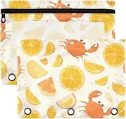 Cartoon Crab Orange Summer Large Zipper Pouches with Clear Window Large in Assorted Colors 3 Rings Binder for Classroom School Office Supplies Multicolored 2 PCS