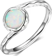 [Jude Jewelers] Platinum Plated Hammered Created Opal Wave Solitaire Wedding Engagement Ring