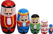 LUOZZY Christmas Nutcracker Nesting Doll Desktop Wood Russian Doll Decoration 5-layer Wood Doll for Xmas Theme Party