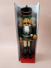 Wooden Nutcracker 12" Tall Solider Hand Painted Green Christmas Decoration NIB