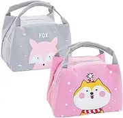 2Pcs Insulated Lunch Bag, Lunch Basket, Mini Insulated Thermal Lunch Tote, Multipurpose Cartoon Lunch Box with Tags for School Office Picnic Hiking Luggage Kids Girls Boys Women
