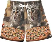 [RPLIFE] Boys Swimming Shorts, Anti-Chafe Swim Trunks Boys 2 T, Cat Discovered Pizza Funny