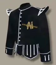 Men's Black Doublet Kilt Jacket Military Piper Drummer Doublet Tunic Kilt Jacket