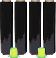 WELSTIK Stretch Film Black Cling Film 250 m x 400 mm x 17 µm with Plastic Roll Handle for Pallet Packaging, Transport, Stability and Protection, Pack of 4