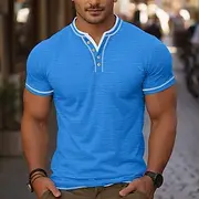 Men's T Shirt Henley Shirt Tee Top Short Sleeve Plain Solid Fashion Designer Basic Button Up 2 in 1 Henley Vacation Street Casual Summer Spring Black Blue Gree
