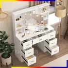 White Modern Dressing Table Makeup Large Mirror 7 Drawers Vanity Desk Cabinet