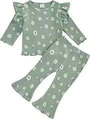 [allshope] Baby Girl Fall Clothes Set Ruffle Long Sleeve Tops Flare Pants Cute Infant Toddler Outfits 6 12 18 24 Months 2T 3T