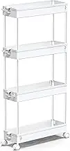 SPACEKEEPER Slim Rolling Storage Cart 4 Tier Bathroom Organizer Mobile Shelving Unit Utility Cart Tower Rack for Kitchen Laundry Narrow Places, White