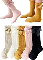 [BEHELE] Little Kids Toddlers Girls Knee High Socks bowknot Princess Dress Knit Socks Mary Janes Socks Uniform Stockings