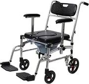 Wheelchair 4 in 1 Padded Toilet Seat Commode Shower Chair Bedside Toilet Chair with 4 Brakes Removable Pedal Adjustable Armrest for Elder Disabled People