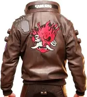[Bold Threadz] Gaming Samurai Cyber Cosplay Brown Bomber Gaming Punk Cyborg Leather Jacket for Men