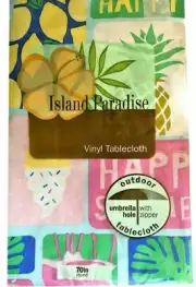 Tropical Vinyl Tablecloth Zipper Umbrella Hole Flannel Backed Summer Beach 70 Rd