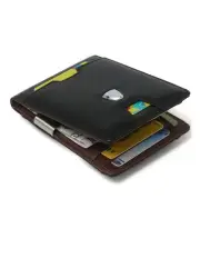 [La Enviro] Yamba Vegan Minimalist Slim Bifold Front Pocket Wallet in Black/Brown