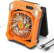 Camping Fan Solar Powered, Portable Solar Fan 10000mAh USB Rechargeable Battery Operated with Light, Quiet Outdoor Fans for Tent, RV, Emergency, Hiking, Power Outage, Desk, Greenhouse, Survival Kit