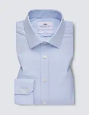 Hawes & Curtis Men's Light Blue Slim Fit Travel Shirt | Single Cuff Size: 17" collar, 37" sleeve