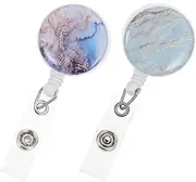 TOYZFRIENDY 2Pcs Retractable Badge Reel with Alligator Clip Decorative Id Card Holder for Nurses Medical Staff Office Workers Marble Convenient Lightweight