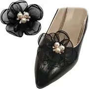 [Tsangbaby] 2 Pcs Pearl Flowers Shoe Clips Exquisite Rhinestone Shoes Charms Lace Floral Shoe Accessory for Wedding Pointed Toe Pumps