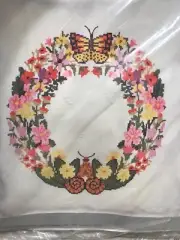 Vintage Columbia Minerva Crewel Stitchery Butterfly Wreath Pillow Kit 6846