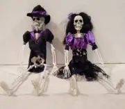Ashland Mr. & Mrs. Halloween Skeletons jointed poseable or hanging 16" tall NWT